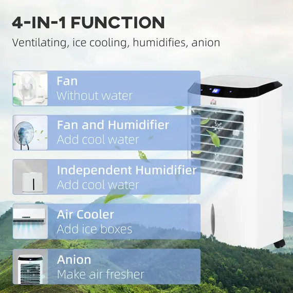 Buy HOMCOM Portable Air Cooler, Evaporative Anion Ice Cooling Fan Water Conditioner Humidifier Unit with 10L Water Tank, 3 Modes, 3 Speed, Remote, Timer, Oscillating for Home Quiet Bedroom, White, 6 image
