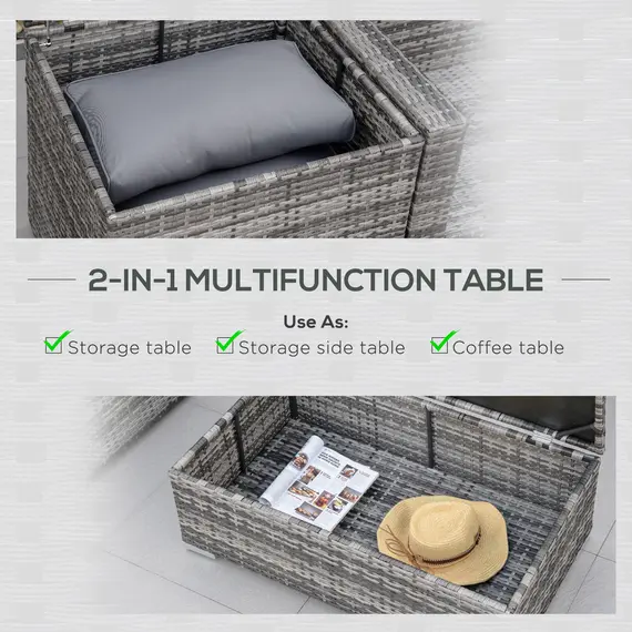 Buy 6PC Rattan Corner Sofa Set Wicker 4 Seater Garden Storage Coffee Table Conversation Ottoman Outdoor Weave Furniture w/ Cushion Grey, 6 image