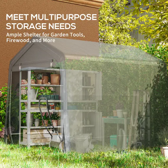 Buy Outsunny 8 x 6.5 ft Outdoor Garden Storage Shed, Waterproof Bike Tent w/ Double Roll-up Zipper Door for Garden Tools, Dark Grey, 7 image