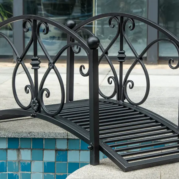 Buy Outsunny 102L x 48W x 49H Classic Metal Garden Bridge with Safety Railings Arc Footbridge Decorative Pond Bridge for Backyard Creek Stream, Black, 7 image