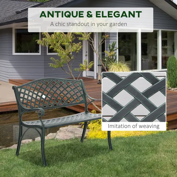 Buy Cast Aluminium Garden Bench 2 Seater Antique Loveseat for Outdoor Patio Porch Park, Verdigris, 4 image