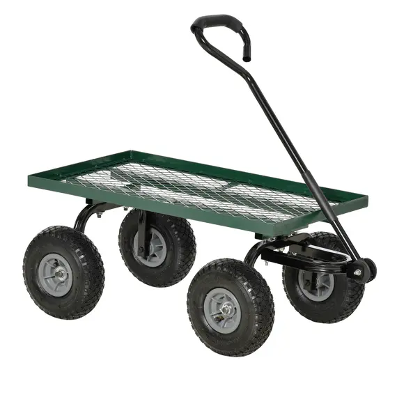 Buy Outsunny Garden Trolley Cart, Heavy Duty Garden Cart with Metal Frame, 10" Pneumatic Wheels, Rotating Handle, 150kg Capacity, for Garden, Farm, Green
