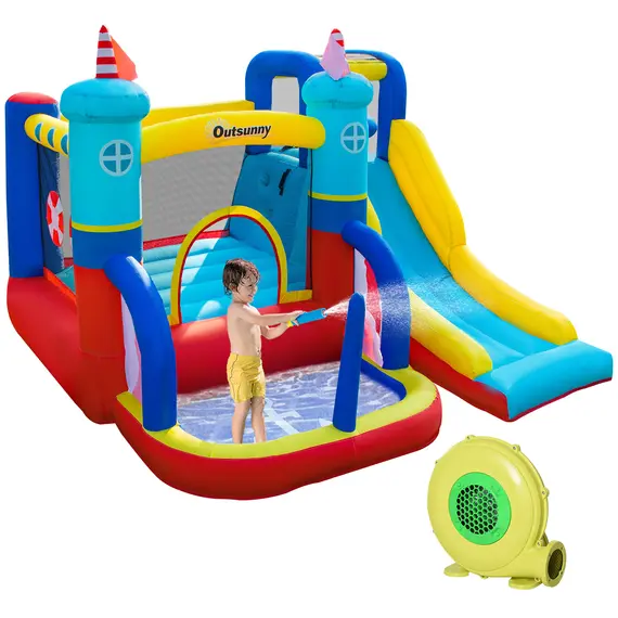 Buy Kids Bouncy Castle, 4 in 1 Large Sailboat Style Inflatable House Slide Trampoline Water Pool Climbing Wall with Blower Carrybag for Kids Age 3-8, 2.65 x 2.6 x 2m