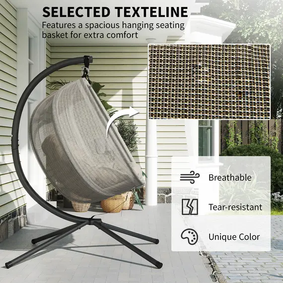 Buy Double Hanging Egg Chair 2 Seaters Texteline Swing Hammock Chair with Stand, Cushion and Folding Design, for Indoor and Outdoor, Brown, 3 image