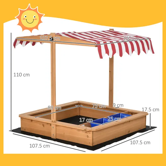 Buy Sand Pit Kids Wooden Sandbox with Cover Children Sandpit Play Station Height Adjustable with Canopy, Bottom Liner, Plastic Basins for Outdoor Aged 3-7 Years, 3 image