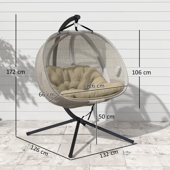 Buy Double Hanging Egg Chair 2 Seaters Texteline Swing Hammock Chair with Stand, Cushion and Folding Design, for Indoor and Outdoor, Brown, 2 image