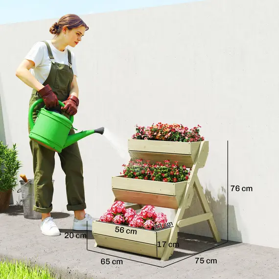Buy Outsunny 3 Tier Raised Garden Bed Wooden Elevated Planter Box Kit, 66L for Flower, Vegetable, Herb, 65x75x78cm, Green, 3 image