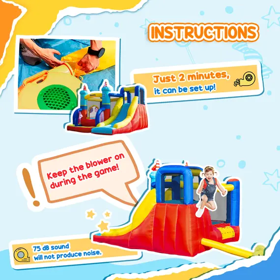 Buy Kids Bouncy Castle, 4 in 1 Large Sailboat Style Inflatable House Slide Trampoline Water Pool Climbing Wall with Blower Carrybag for Kids Age 3-8, 2.65 x 2.6 x 2m, 7 image