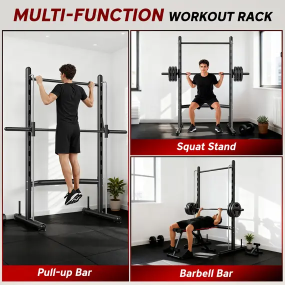 Buy HOMCOM Adjustable Squat Rack, with Pull Up Bar, Barbell Bar for Home Gym, 4 image