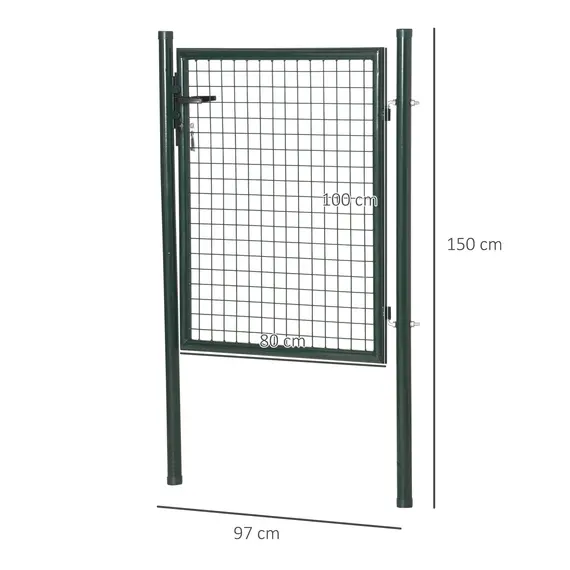 Buy HOMCOM Green Steel Garden Gate with Lock and 3 Keys 97 x 150cm, Green, 3 image