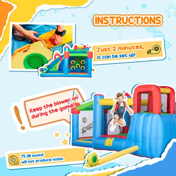 Buy 6 in 1 Kids Bouncy Castle, with Water Slide, Water Gun, Climbing Wall, Air Blower for Indoors/Outdoors, 3.9 x 3 x 2m, 7 image