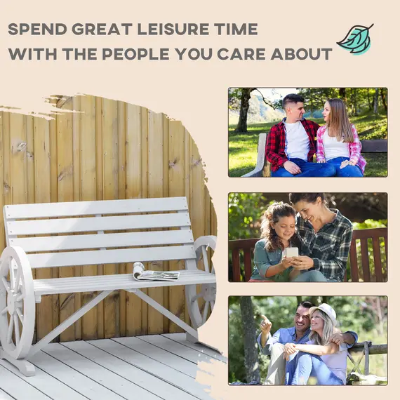 Buy Wooden Cart Wagon Wheel 2 Seater Garden Bench Outdoor Garden Armrest Chair Rustic High Back Loveseat Grey, 7 image