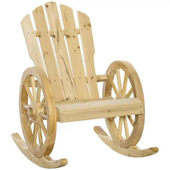 Buy Wooden Adirondack Rocking Chair Reclining Armchair Outdoor Garden Furniture Patio Porch Rocker - Natural
