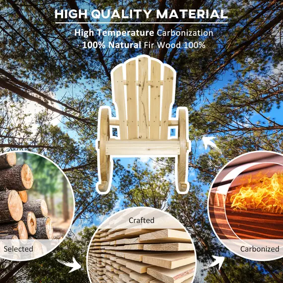 Buy Wooden Adirondack Rocking Chair Reclining Armchair Outdoor Garden Furniture Patio Porch Rocker - Natural, 6 image