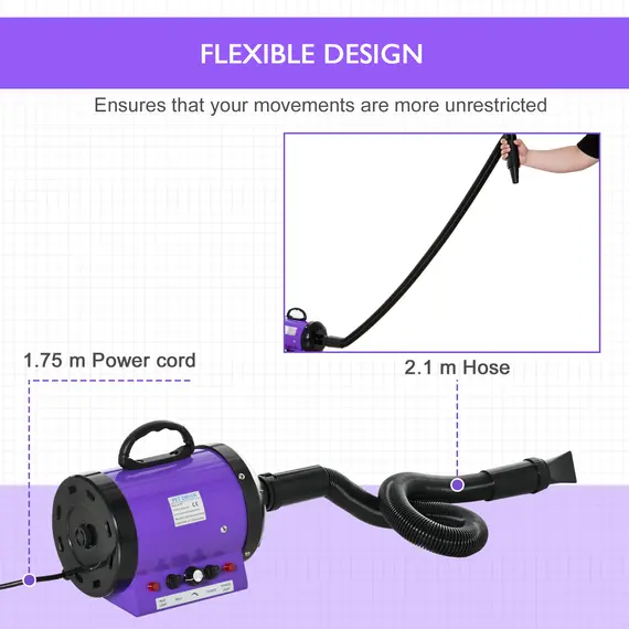 Buy Dog Hair Dryer Pet Grooming Blaster Dryer Blower Adjustable Temperature Speed with 2.1M Flexible Hose 3 Nozzles - Purple, 7 image