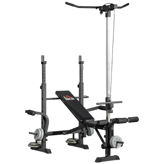 Buy HOMCOM Adjustable Weight Bench with Pulley System, Incline Bench Press Set with Squat Rack, Leg Developer, Butterfly and Weight Storage, for Home Gym Full Body Workout