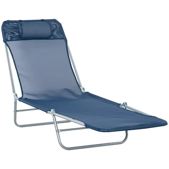 Buy Outsunny Folding Sun Lounger with Head Pillow - Dark Blue