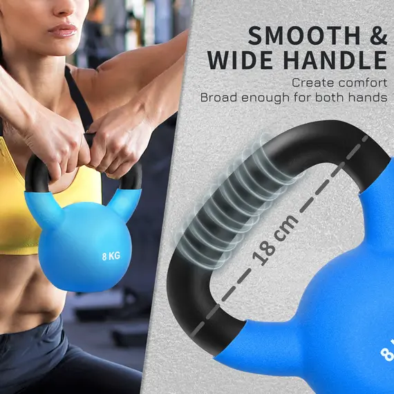 Buy HOMCOM Kettlebell, 8kg Kettle Bell with Non-Slip Handle for Home Gym Weight Lifting and Strength Training, Blue, 4 image