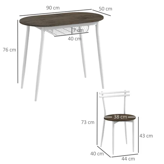 Buy 3-Piece Dining Table and Chairs Set, Oval Kitchen Table with 2 Chairs, with Wire Storage Shelf and Steel Frame, Natural, 3 image