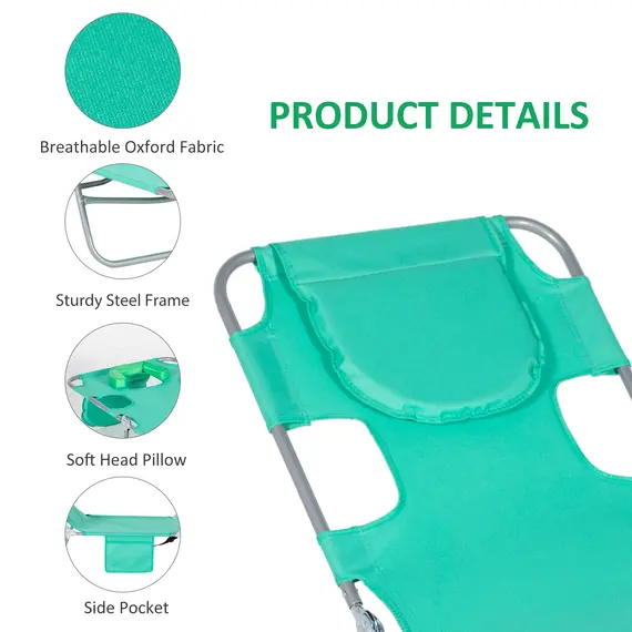 Buy Outsunny Foldable Sun Lounger with Reading Hole - Green, 6 image