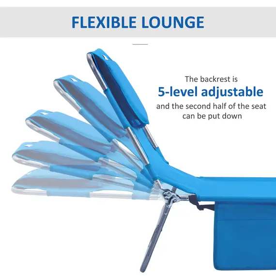 Buy Outsunny Foldable Sun Lounger with Reading Hole - Blue, 4 image