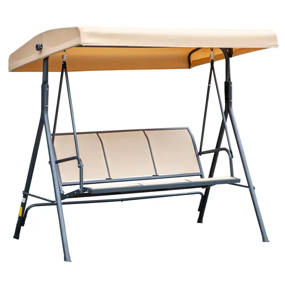 Buy 3 Seater Swing Chair, Garden Swing Bench with Canopy, Breathable Mesh Seat and Heavy Duty Steel Frame for Patio, Yard, Beige