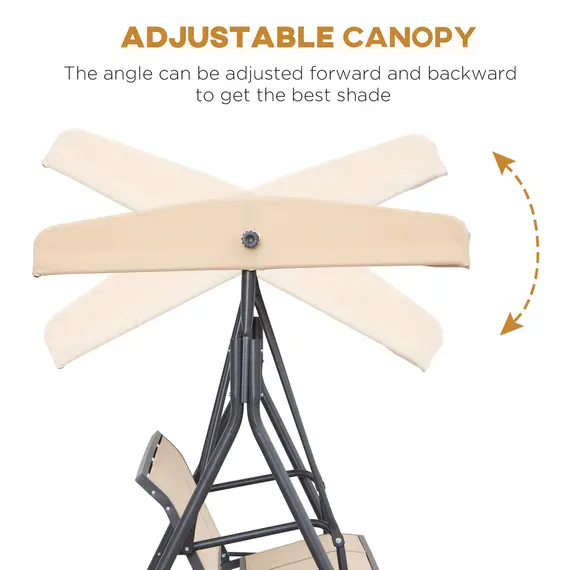 Buy 3 Seater Swing Chair, Garden Swing Bench with Canopy, Breathable Mesh Seat and Heavy Duty Steel Frame for Patio, Yard, Beige, 5 image