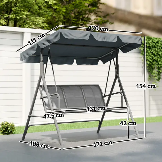 Buy 3 Seater Swing Chair, Garden Swing Bench with Adjustable Tilting Canopy, Breathable Mesh Seat and Heavy Duty Metal Frame for Patio, Garden, Dark Grey, 3 image