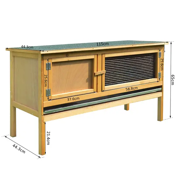 Buy Guinea Pigs Hutches, 115Lx44.3Wx65H cm, Fir Wood-Yellow/Green, 3 image