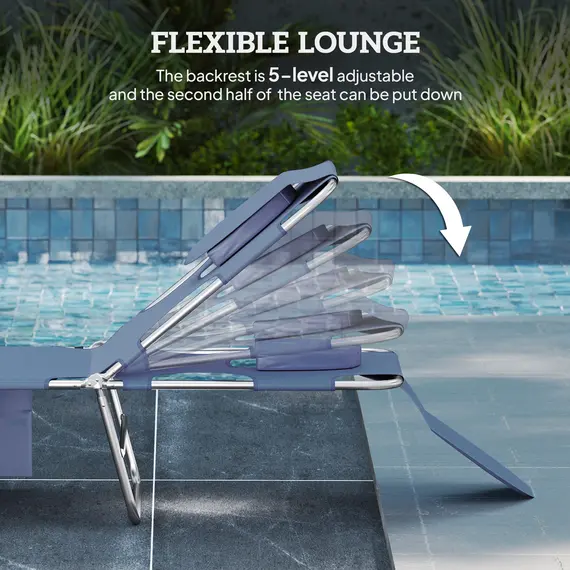 Buy Outsunny 5-Position Adjustable Sun Lounger with Reading Hole and Side Pocket, Grey, 4 image