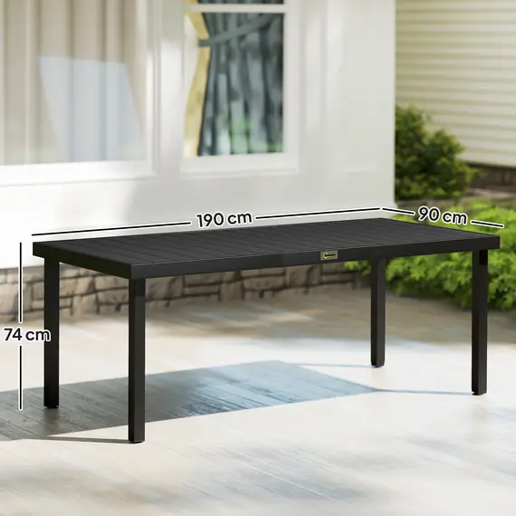 Buy Outsunny Aluminium Outdoor Garden Dining Table for 8 People, Faux Wood Top, for Garden, Patio, 190 x 90 x 74cm, Black, 3 image