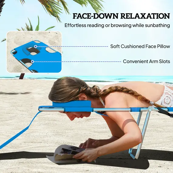 Buy Outsunny Foldable Sun Lounger with Reading Hole - Blue, 5 image