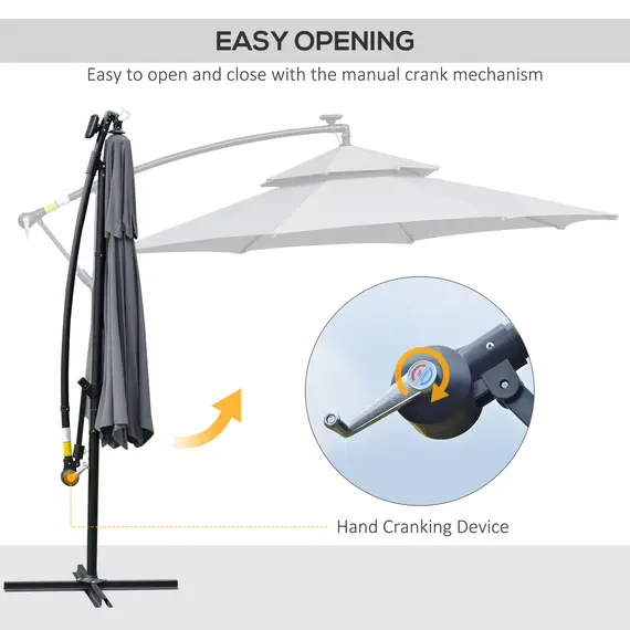 Buy Outsunny 3m LED Light Overhanging Parasol - Grey, 5 image