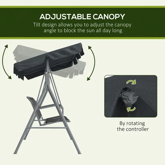 Buy 3 Seater Swing Chair, Garden Swing Bench with Adjustable Tilting Canopy, Breathable Mesh Seat and Heavy Duty Metal Frame for Patio, Garden, Dark Grey, 4 image