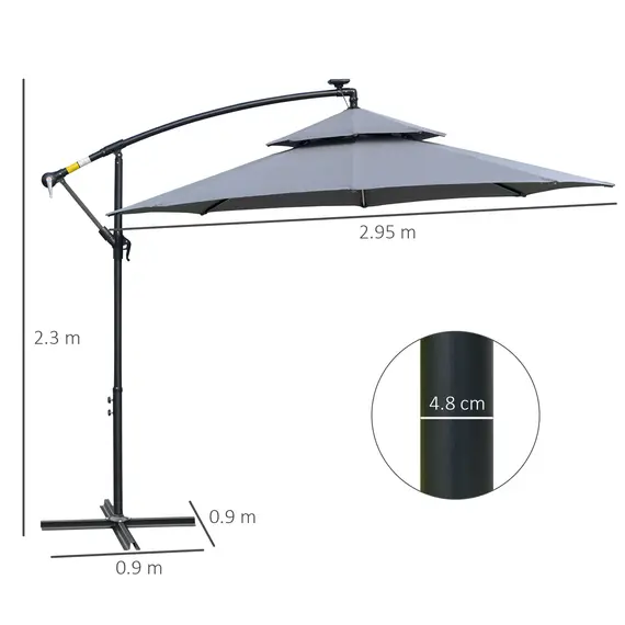 Buy Outsunny 3m LED Light Overhanging Parasol - Grey, 3 image
