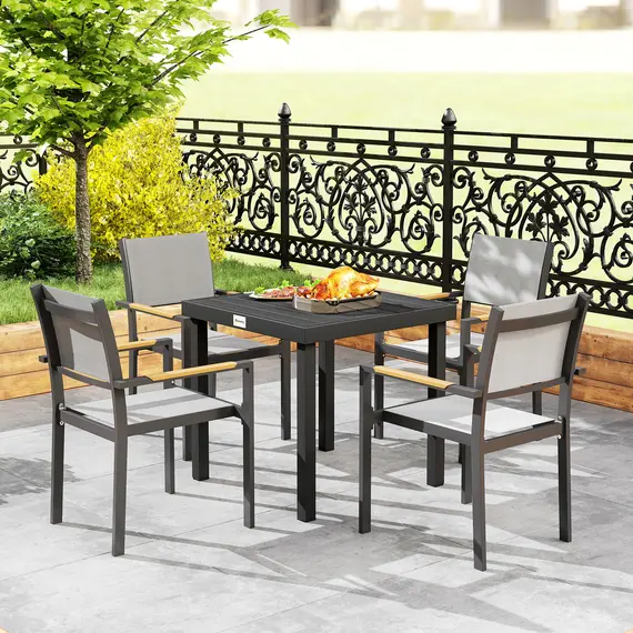 Buy Outsunny 78 cm Garden Dining Table for 4 People, Square Outdoor Coffee End Side Table with Aluminium Legs, Black, 9 image