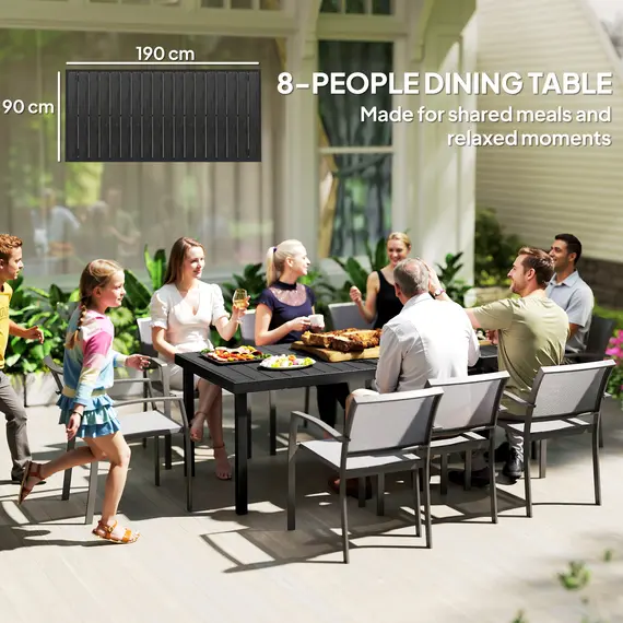 Buy Outsunny Aluminium Outdoor Garden Dining Table for 8 People, Faux Wood Top, for Garden, Patio, 190 x 90 x 74cm, Black, 8 image