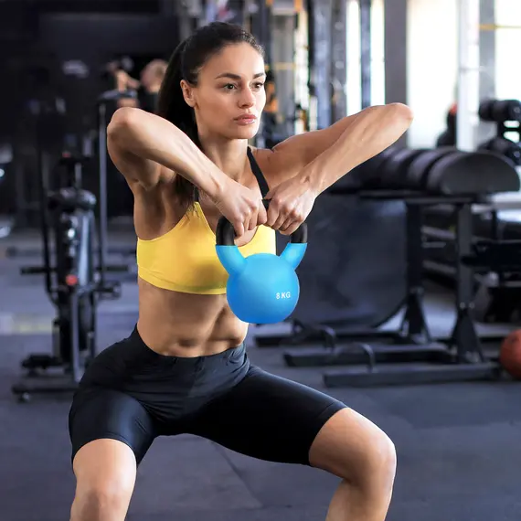 Buy HOMCOM Kettlebell, 8kg Kettle Bell with Non-Slip Handle for Home Gym Weight Lifting and Strength Training, Blue, 2 image