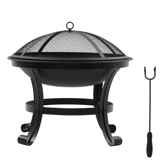 Buy Outdoor Fire Pit, Firepit with Mesh Lid, Poker, for Camping, Bonfire, Picnic, Black