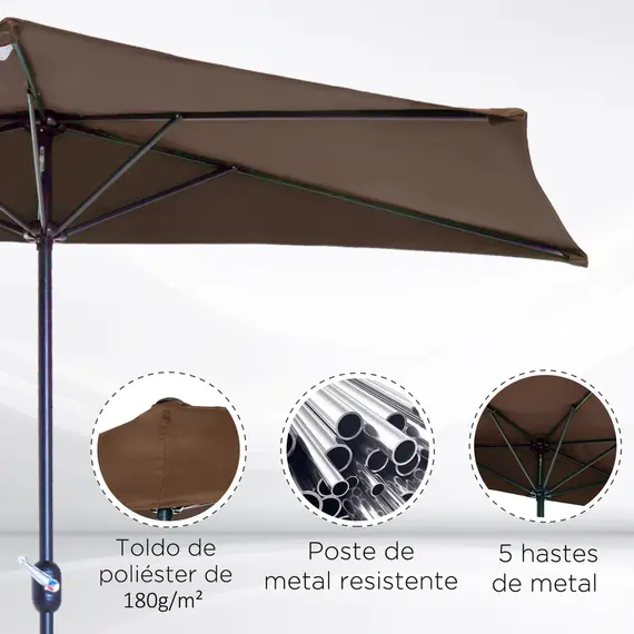Buy Outsunny 2.7m Balcony Half Parasol Garden Outdoor Umbrella 5 Steel Ribs - Brown, 5 image