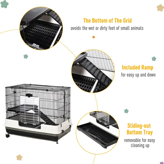 Buy PawHut Small Animal Guinea Pigs Hutches Steel Wire Rabbit Cage Pet Play House  W/ Waste Tray Black, 6 image