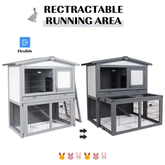 Buy Rabbits 2-Tier Fur Wood Outdoor Hutch Guinea Pigs Hutches Grey, 5 image