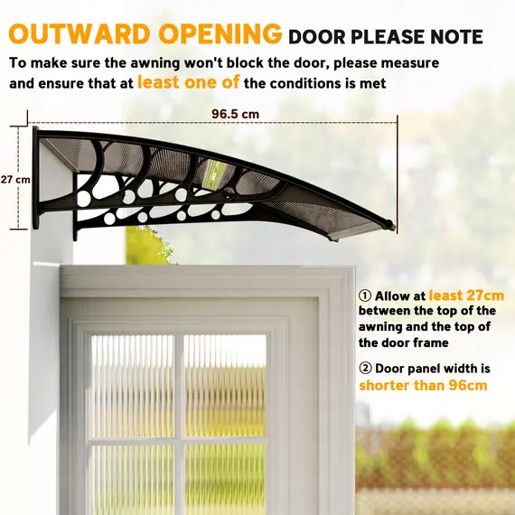Buy Outsunny Front Door Canopy, Outdoor Awning, Rain Shelter for Window, Porch and Front/Back Door, 103 x 96.5 cm, Brown, 6 image