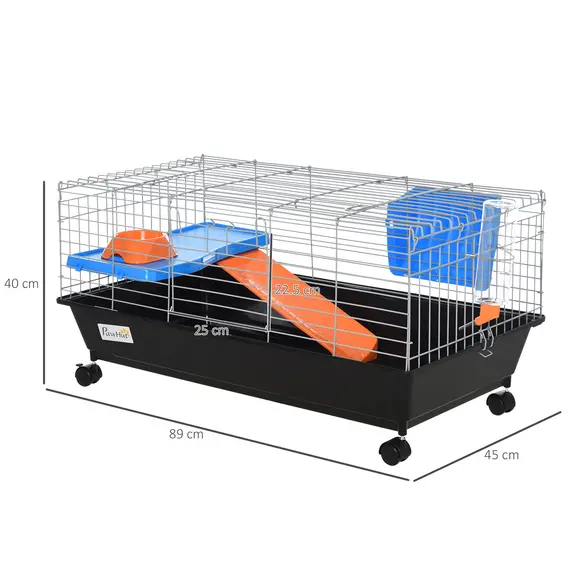 Buy Steel Small 2-Tier Small Guinea Pigs Hutches w/ Accessories Blue/Orange, 3 image