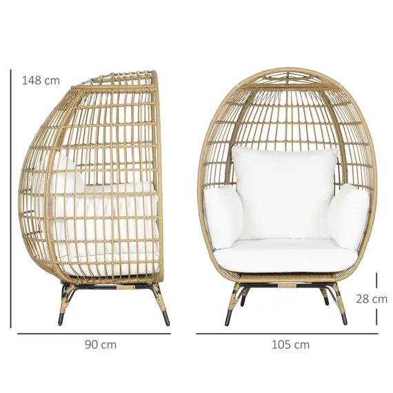Buy Outsunny Rattan Egg Chair with Cushions and Pillows, Khaki, 3 image