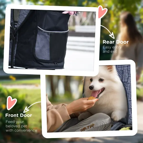 Buy Foldable Pet Stroller for Dogs, Puppy Stroller, with Large Carriage, Brakes, Canopy - Grey, 7 image