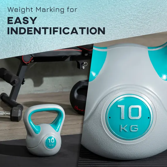 Buy SPORTNOW Kettlebell, 10kg Kettle Bells with Handle for Home Gym Weight Lifting and Strength Training, Light Blue and Grey, 5 image