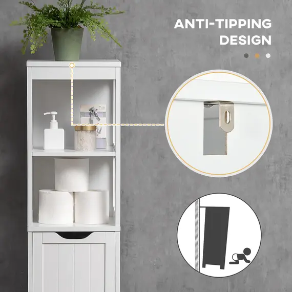 Buy Narrow Floor Cabinet, Bathroom Cabinet with 3 Drawers and 2 Open Shelves, 30W x 30D x 141.6Hcm, White, 6 image