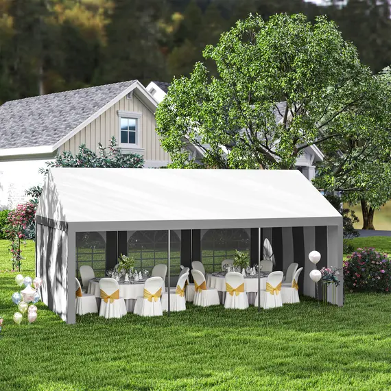 Buy Outsunny 6 x 4m Galvanised Party Tent, Marquee Gazebo with Sides, Six Windows and Double Doors, for Parties, Wedding and Events, 2 image