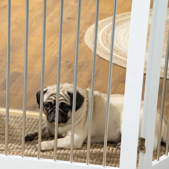 Buy Foldable Dog Gate, Freestanding Pet Gate, with Two Support Feet, for Staircases, Hallways, Doorways - White, 8 image